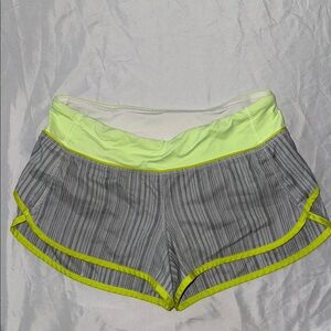 Women's Luluelemon Gray and Lime green Run Speed Striped Shorts